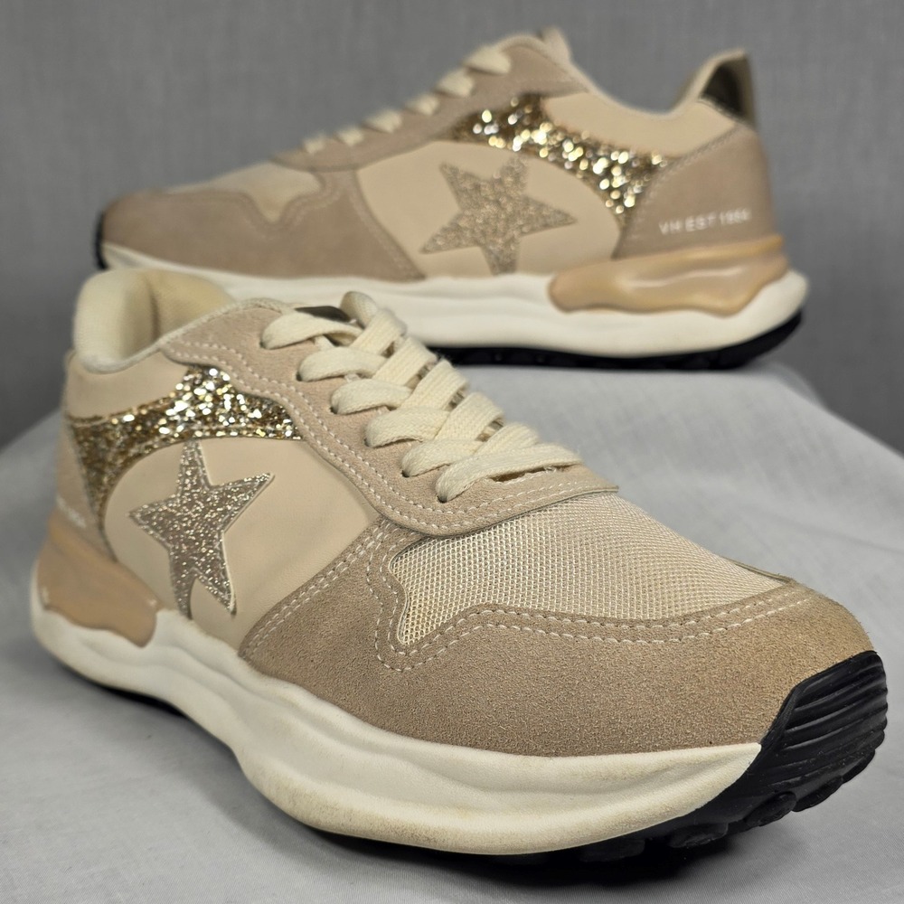 Vintage Havana Gadol Beige Tan Gold Glitter Star Sneakers VH EST 1954 Womens 7.5